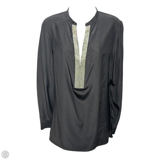 Silk Top Long Sleeve Designer By Lafayette 148 In Black & Silver, Size: S