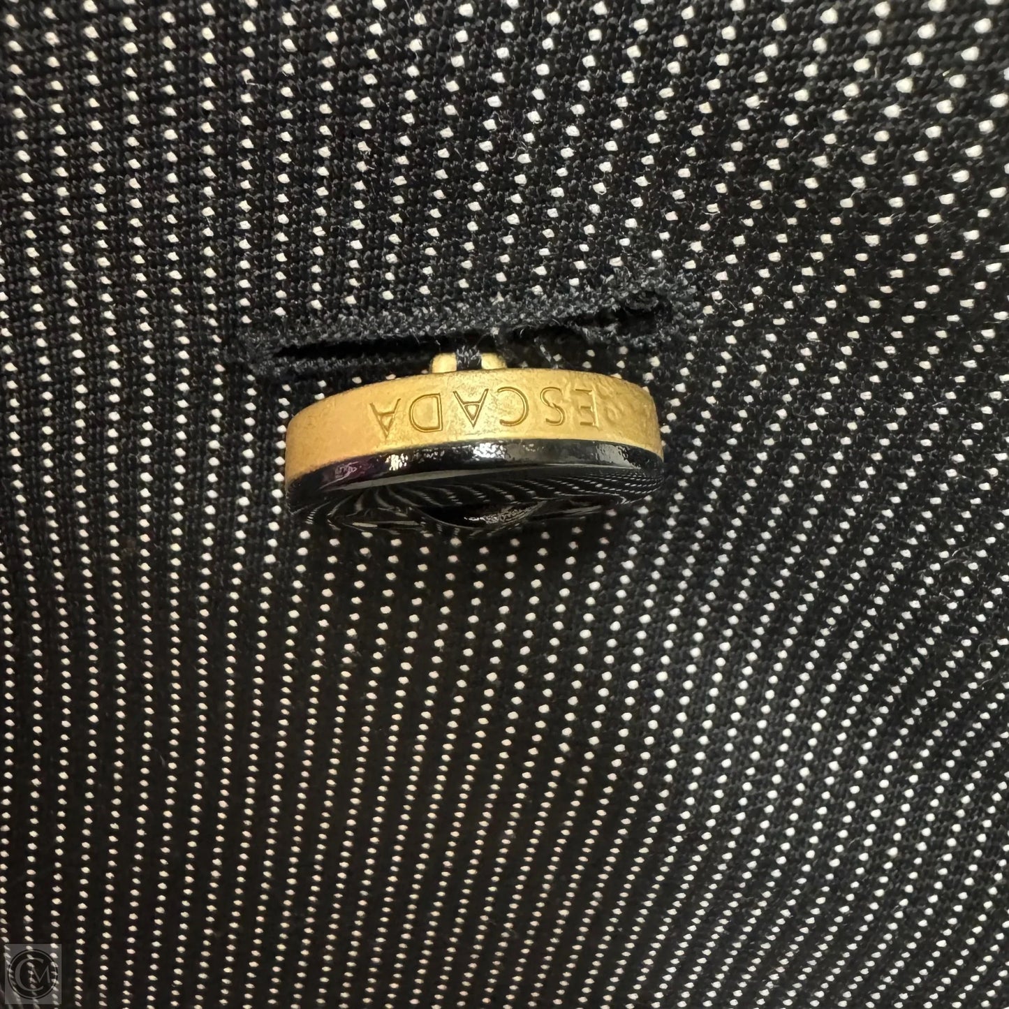 Wool Silk Blend Single Breasted 2 Button Tailored Blazer Designer By Escada In Black & White, Size: M (40 EU)