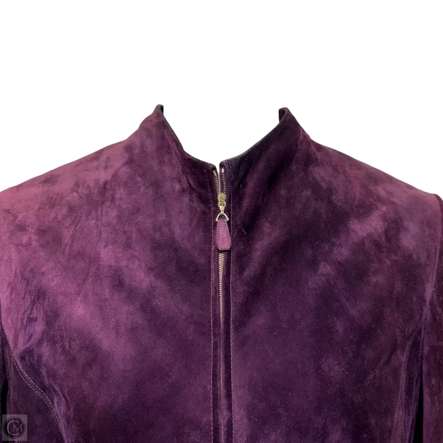 AS IS Calf Suede Zip Front Coat Designer By Escada In Purple, Size: L (42 EU)