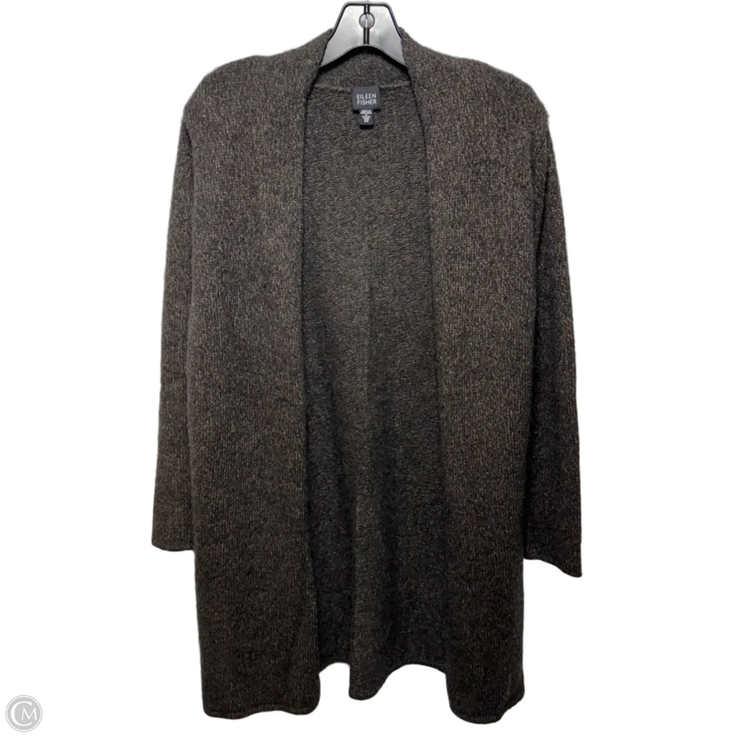 Wool Blend Sweater Cardigan By Eileen Fisher In Tan & Grey, Size: Xs