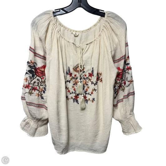 Embroidered Blouse Long Sleeve By Entro In Cream, Size: L