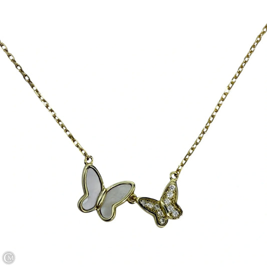 14k Gold Over Sterling Silver, Mother of Pearl, & CZ Double Butterfly Pendant Necklace By Anthropologie