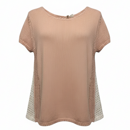 Madeira Eyelet Pullover Sweater By Moth In Cream & Pink, Size: S