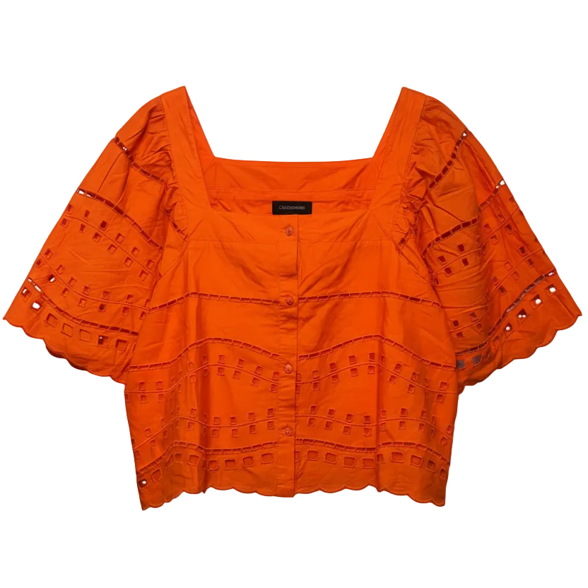 Top Short Sleeve By Calligraphie In Orange, Size: L