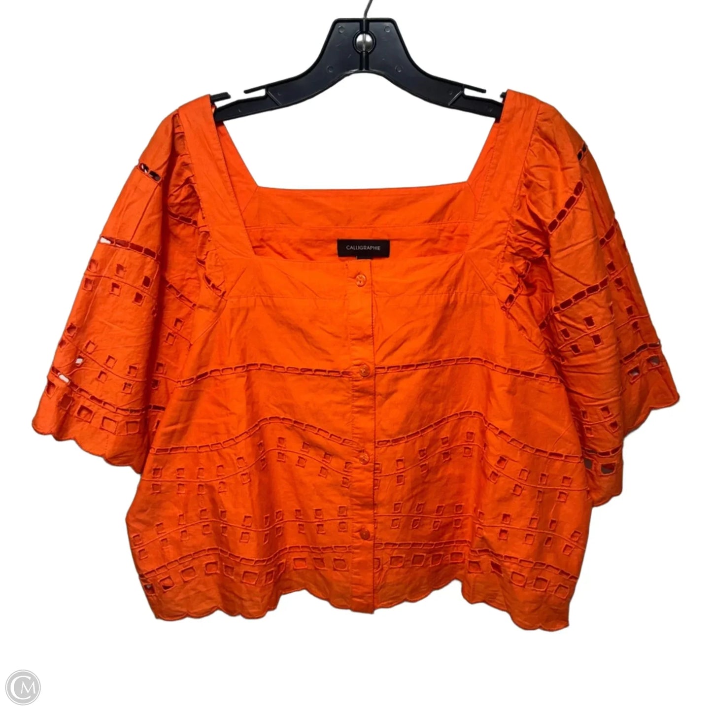 Top Short Sleeve By Calligraphie In Orange, Size: L