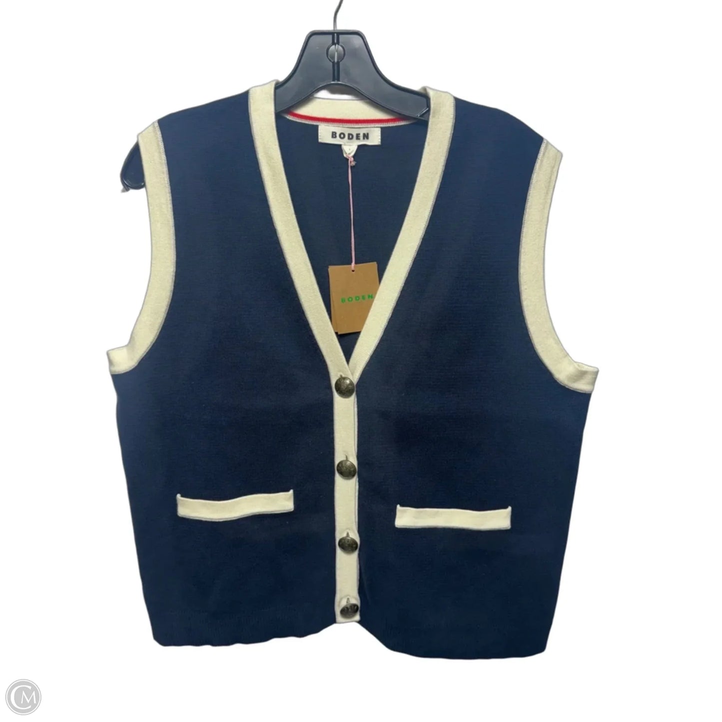 Vest Sweater By Boden In Blue & Cream, Size: L
