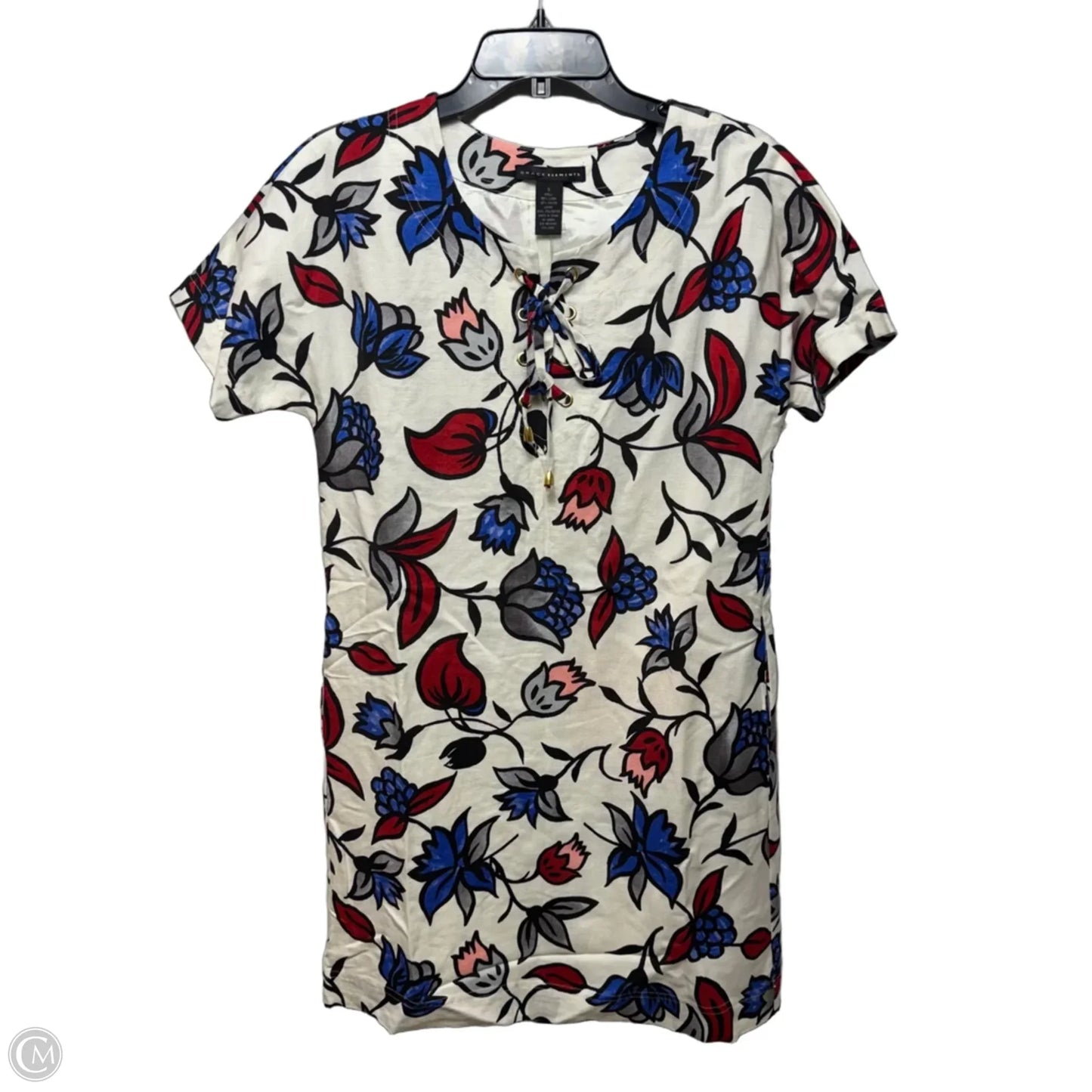 Linen Blend Dress Casual Short By Grace Elements In Floral Print, Size: S
