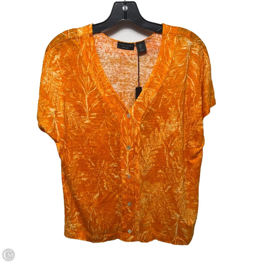 Linen Top Short Sleeve By Tahari In Orange, Size: L