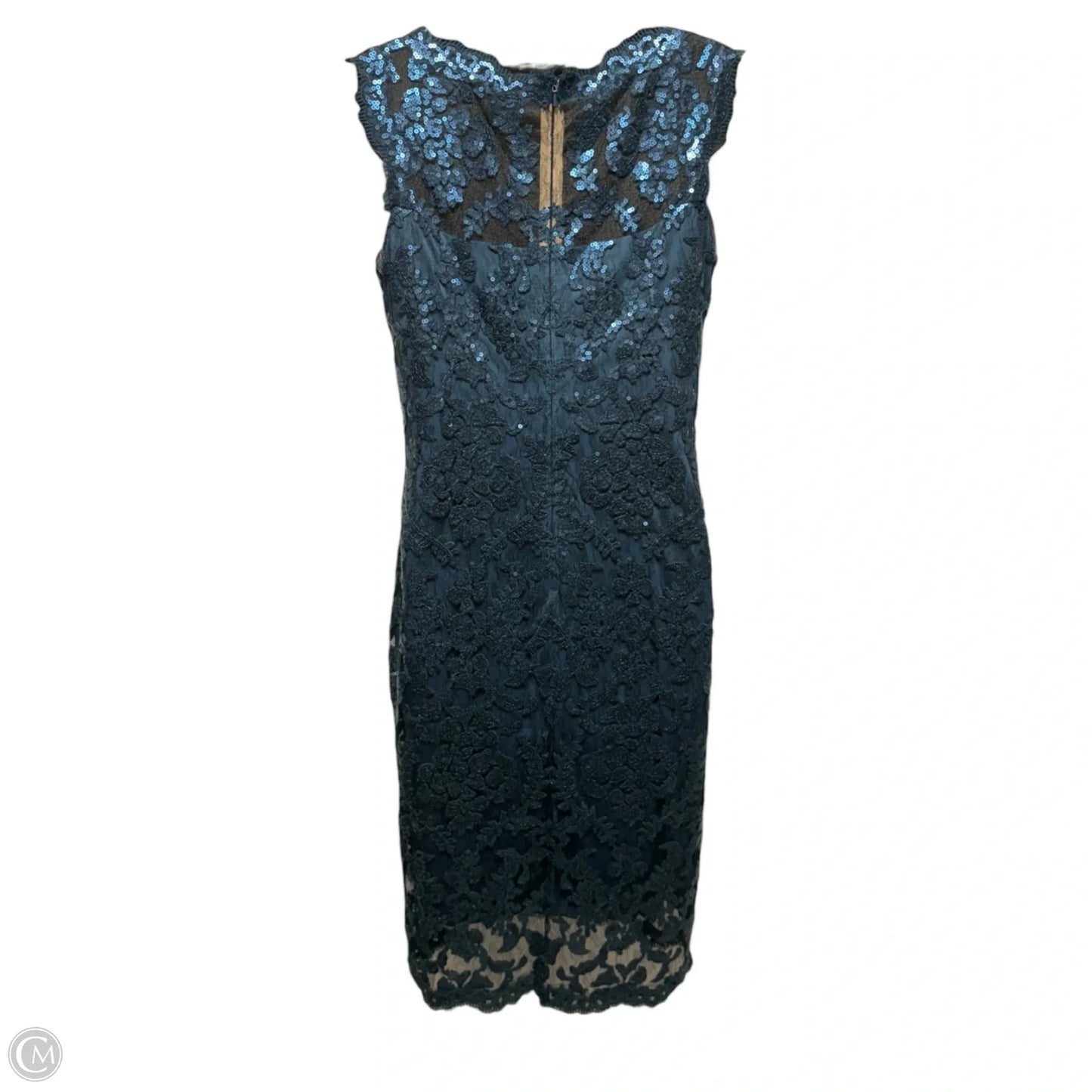 Sequin Paillette Embroidered Lace Cocktail Dress By Tadashi Shoji In Teal, Size: 6