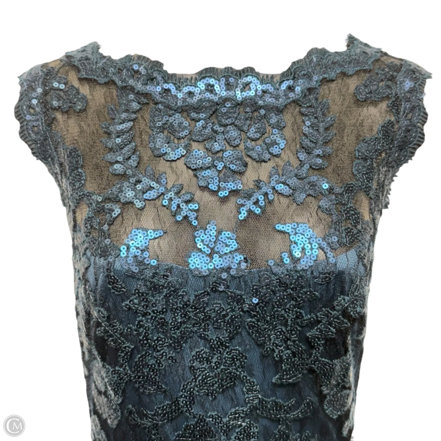 Sequin Paillette Embroidered Lace Cocktail Dress By Tadashi Shoji In Teal, Size: 6