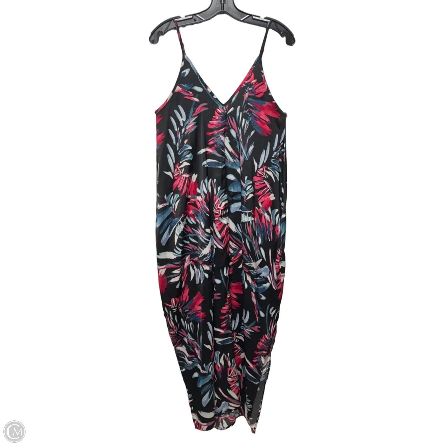 Moody Floral Sleeveless V-Neck Woven Satin Maxi Chemise By Van Winkle & Co In Tropical Print, Size: S
