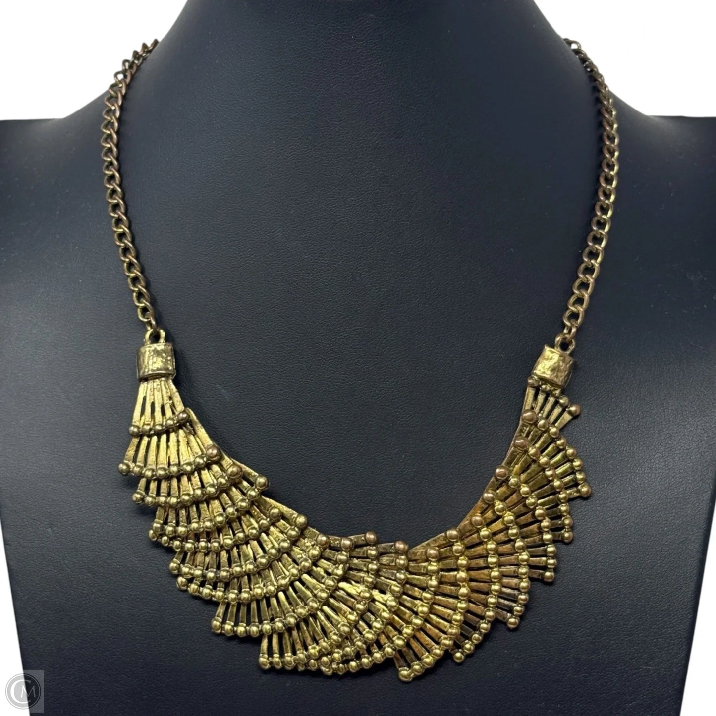 Antique Gold Tone Fan Shape Chain Necklace
