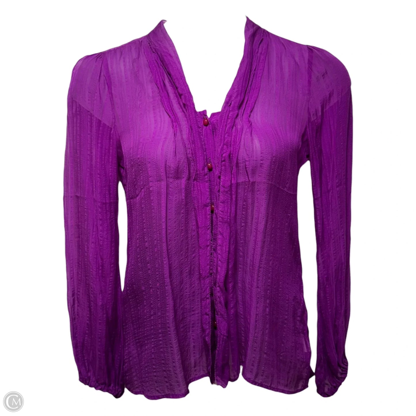 Silk Sheer Blouse Long Sleeve By Etro In Purple, Size: 8
