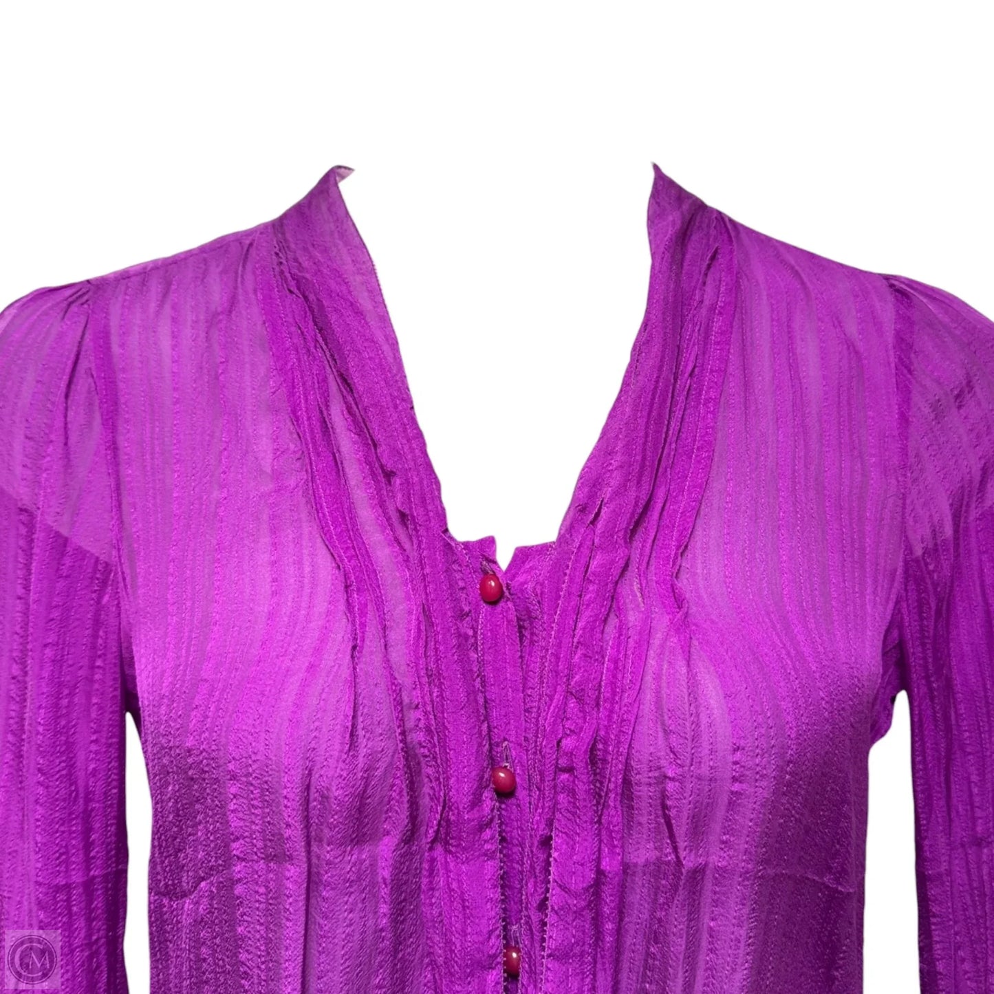 Silk Sheer Blouse Long Sleeve By Etro In Purple, Size: 8