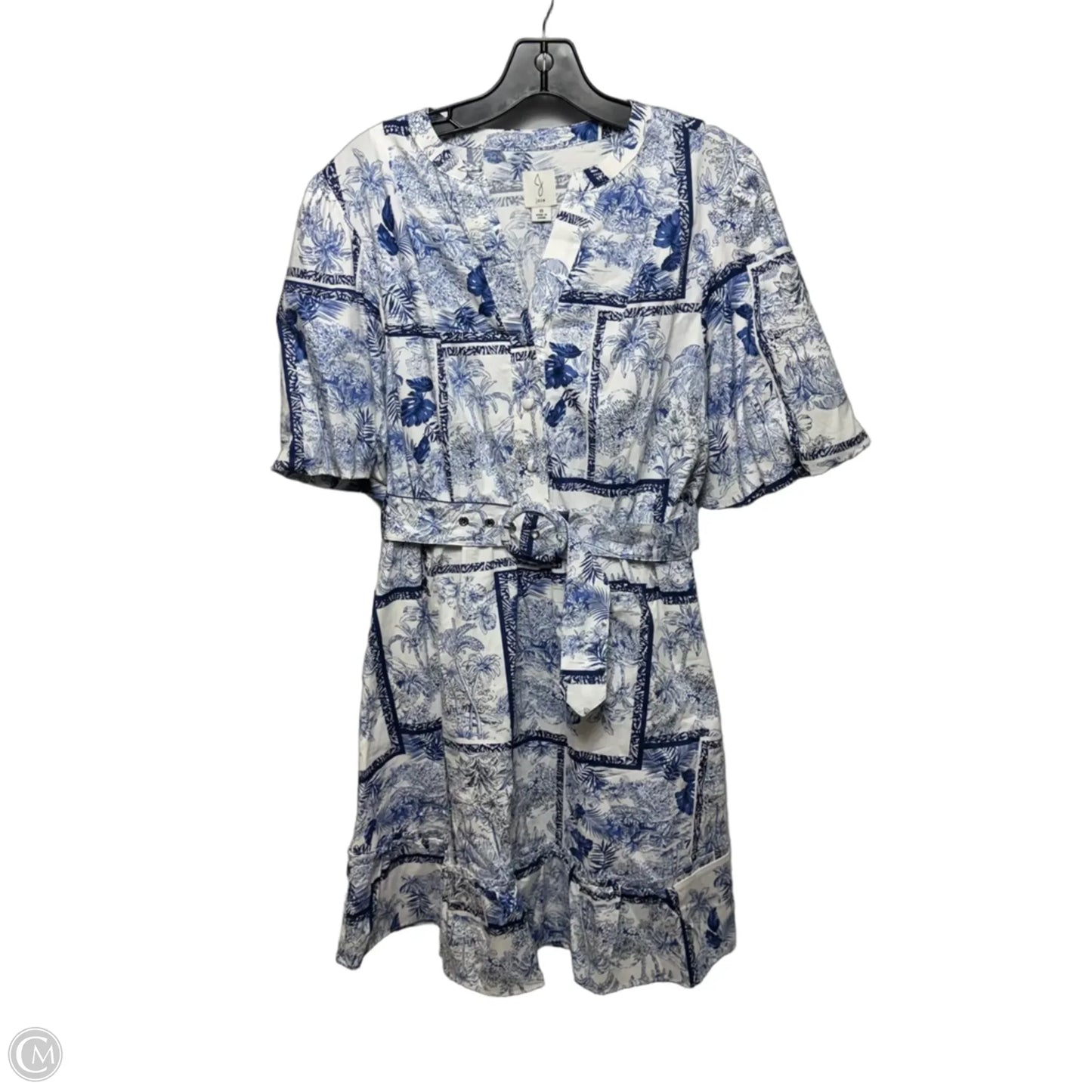 Floral Belted Mini Dress By Joie In Blue & White, Size: 8