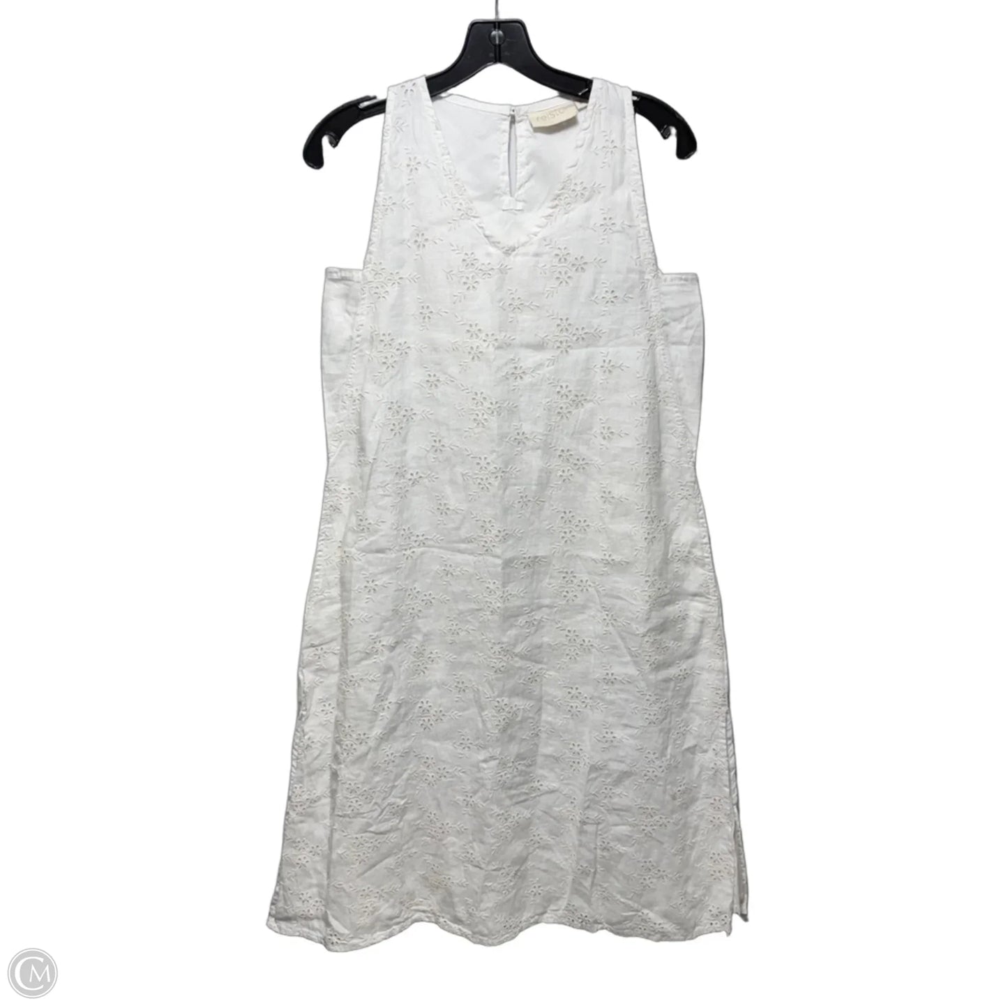 Hemp Eyelet Dress Casual Midi By Reistor In White, Size: S