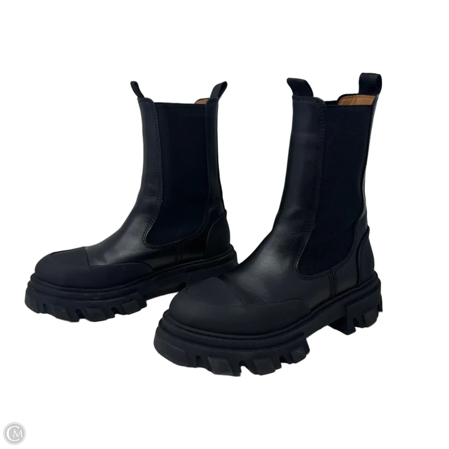 Cleated Mid Chelsea Boots Ankle Flats By Ganni In Black, Size: 9 (39)