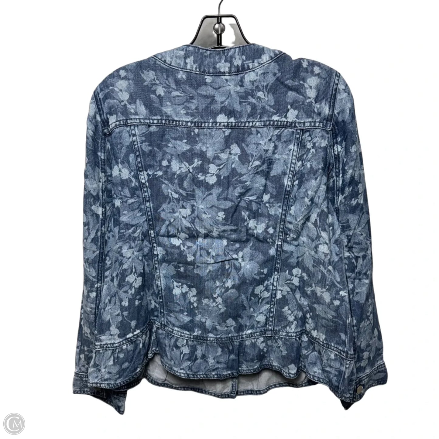 Jacket Denim By Chicos In Floral Print, Size: L