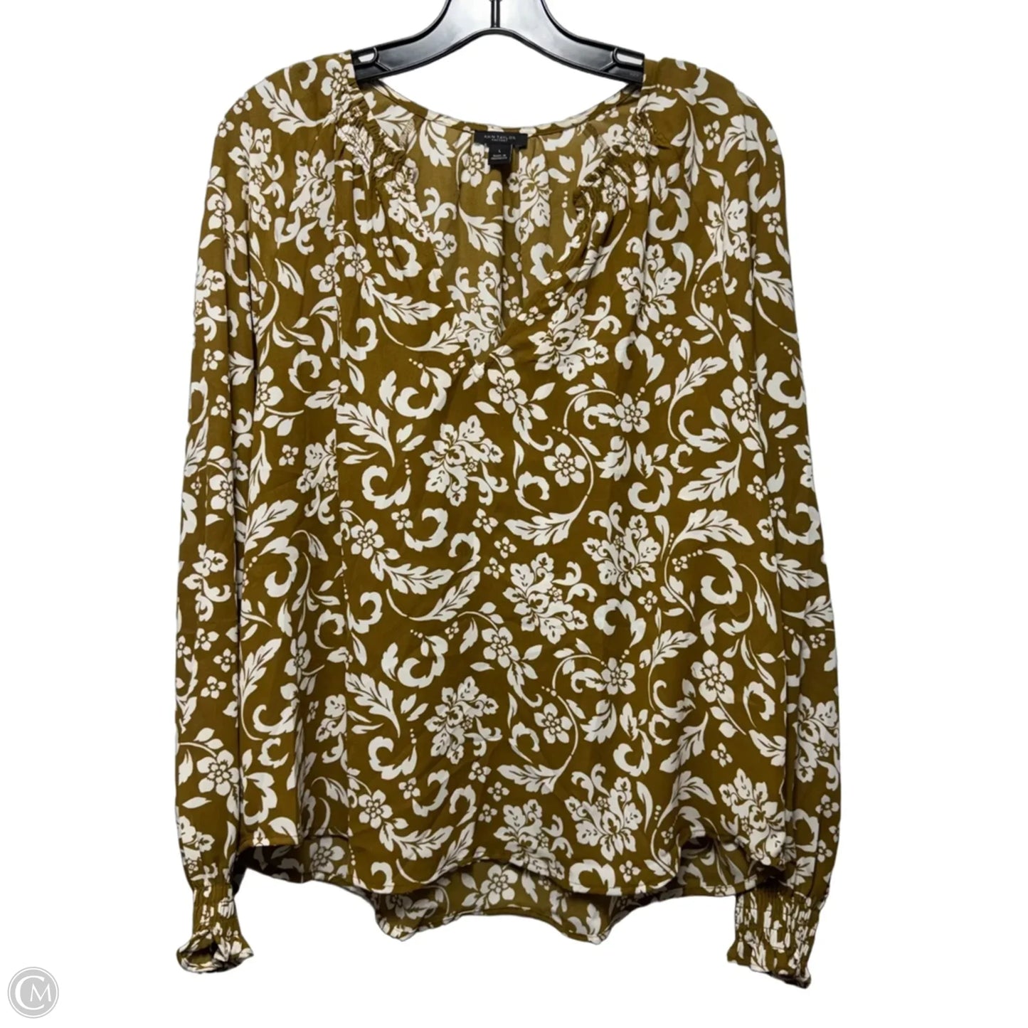 Top Long Sleeve By Ann Taylor In Tan & White, Size: L