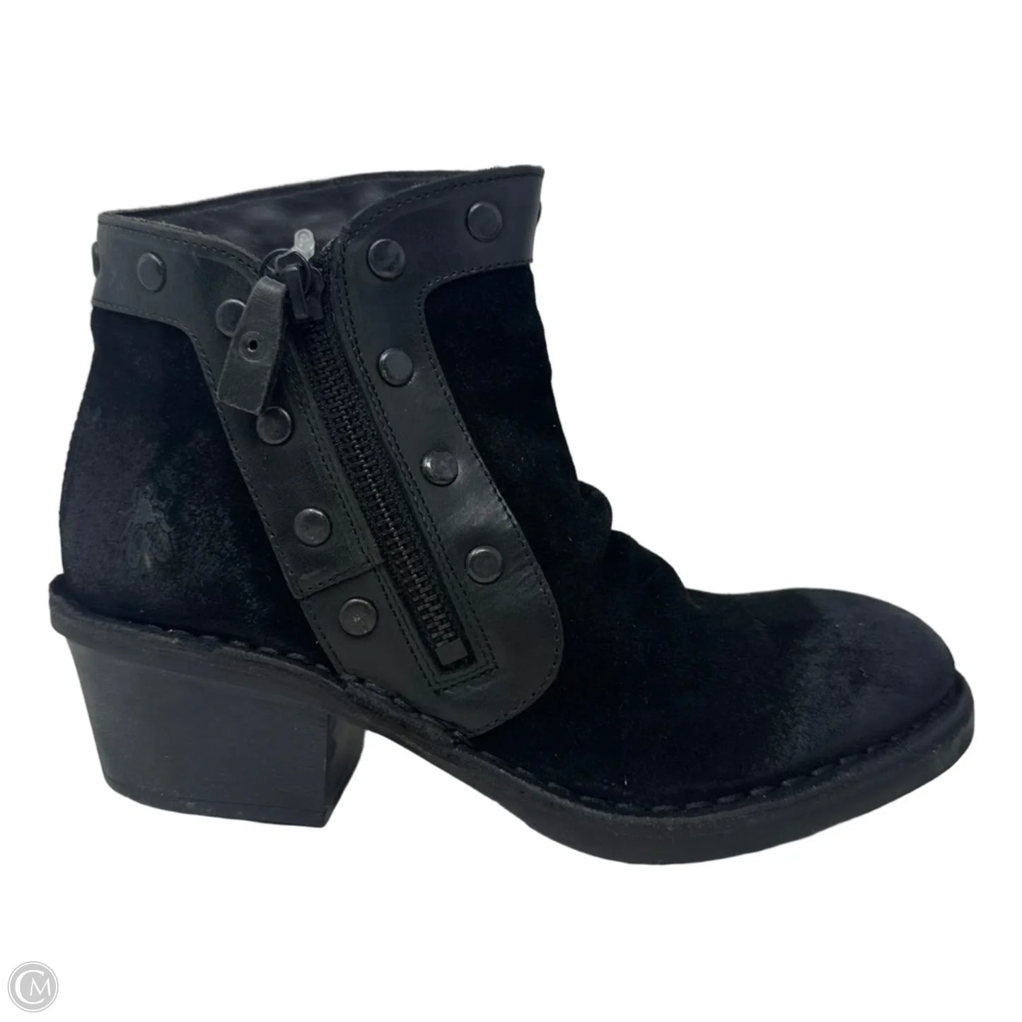 Duke Suede Boots Ankle Heels By Fly London In Black, Size: 7.5
