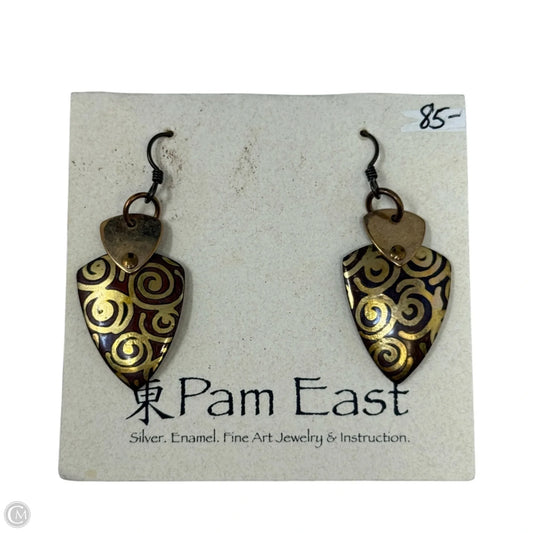 Bronze & Enamel Dangle Earrings By Pam East