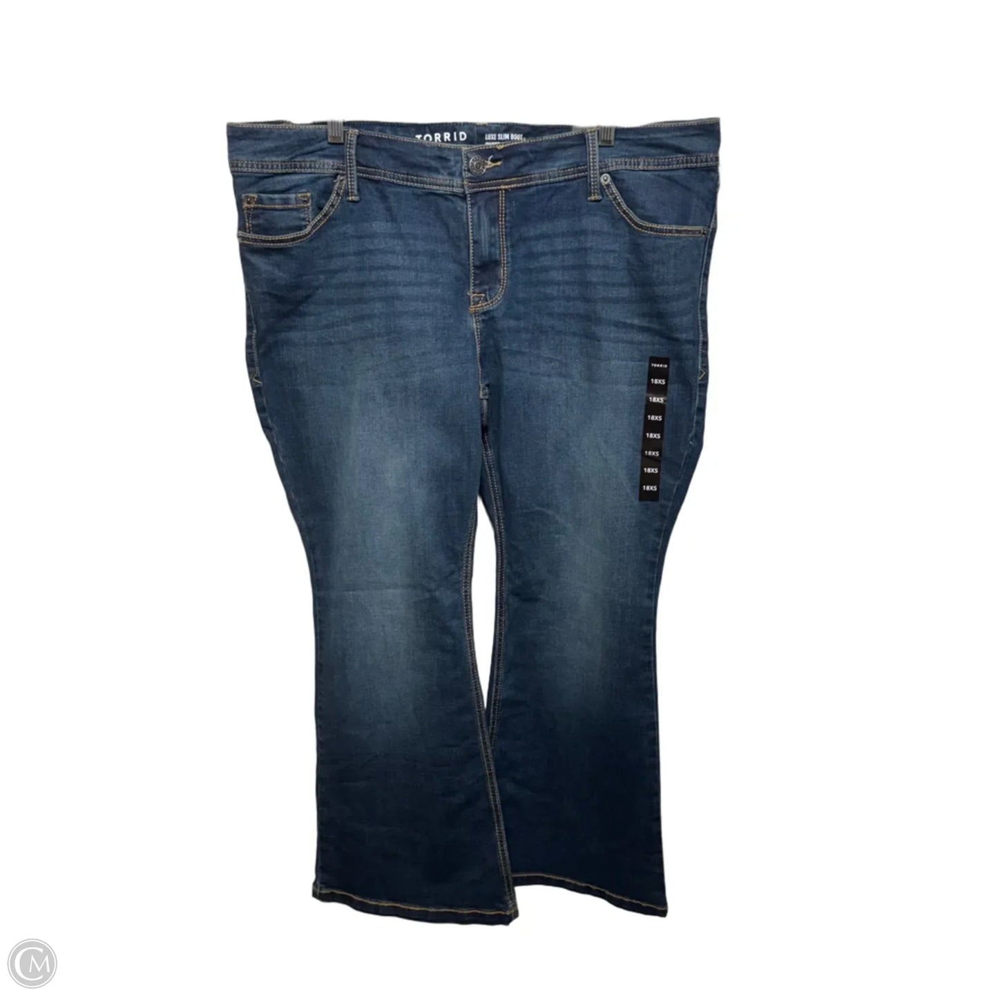Super Stretch Jeans Luxe Slim Boot Cut By Torrid In Blue Denim, Size: 18
