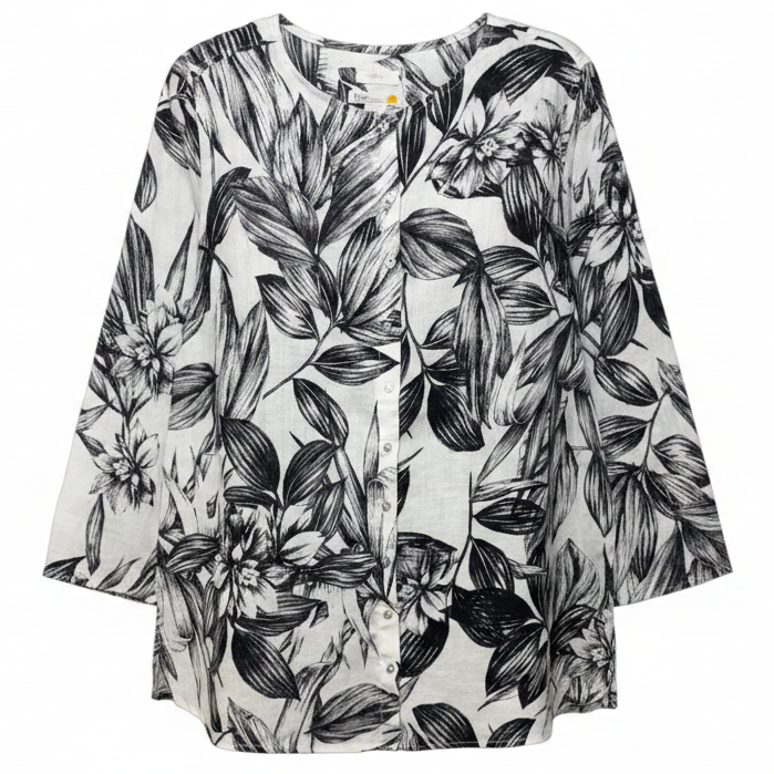 Linen Top Long Sleeve By C And C In Black & White, Size: 1x