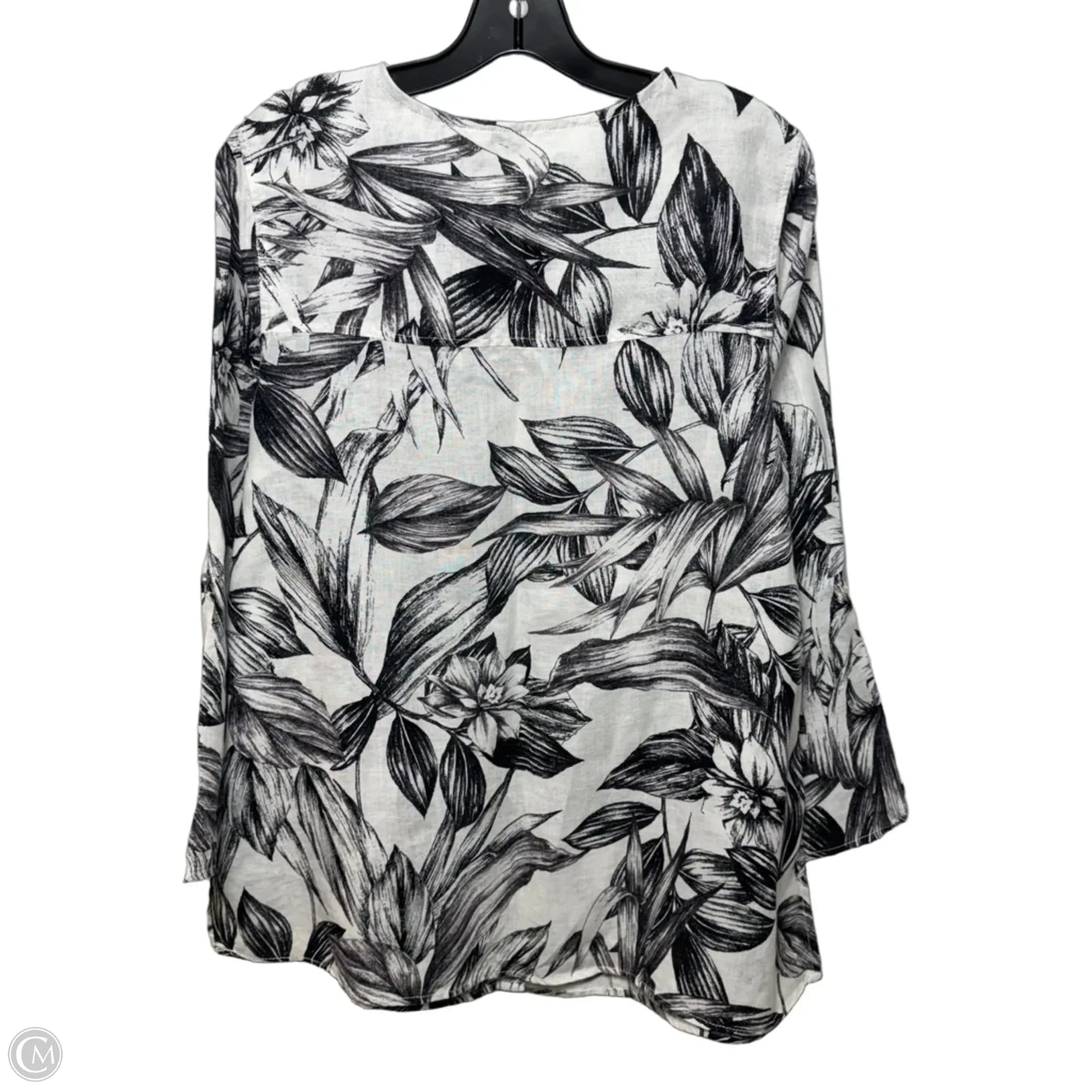 Linen Top Long Sleeve By C And C In Black & White, Size: 1x