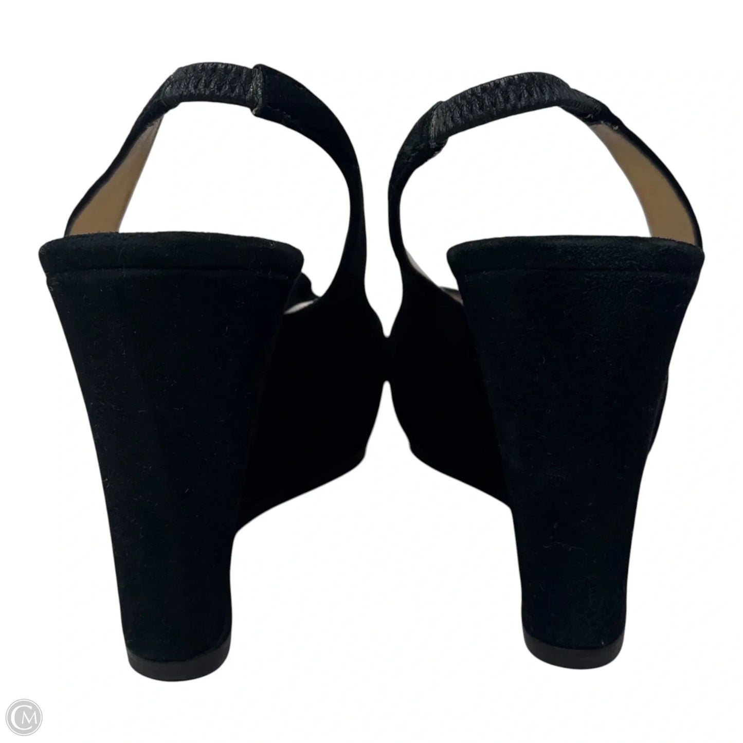 Suede Slingback Wedge Peep Toe Pumps Luxury Designer By Christian Louboutin In Black, Size: 10 (40.5)