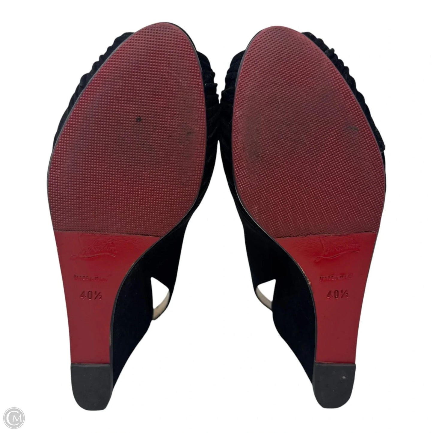 Suede Slingback Wedge Peep Toe Pumps Luxury Designer By Christian Louboutin In Black, Size: 10 (40.5)