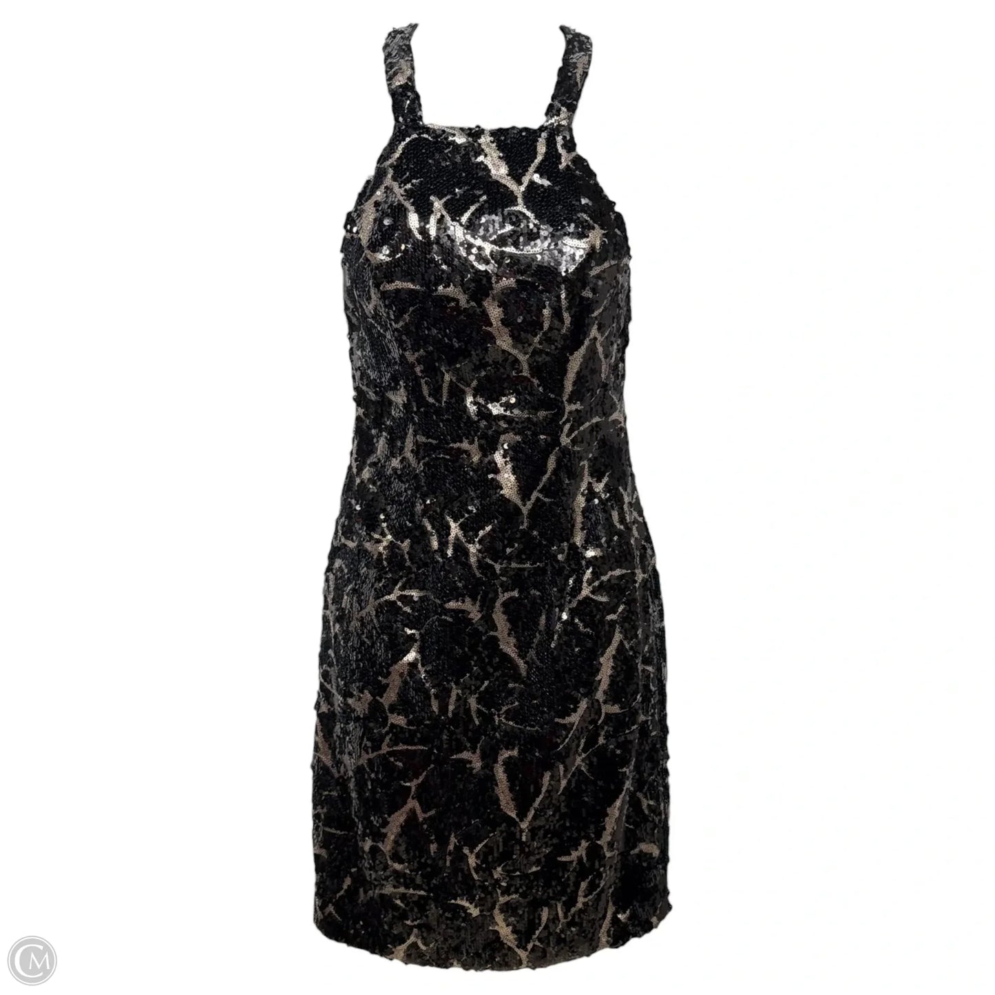 Halter Neck Sequin Cocktail Dress By Terani Couture In Black & Silver, Size: 0