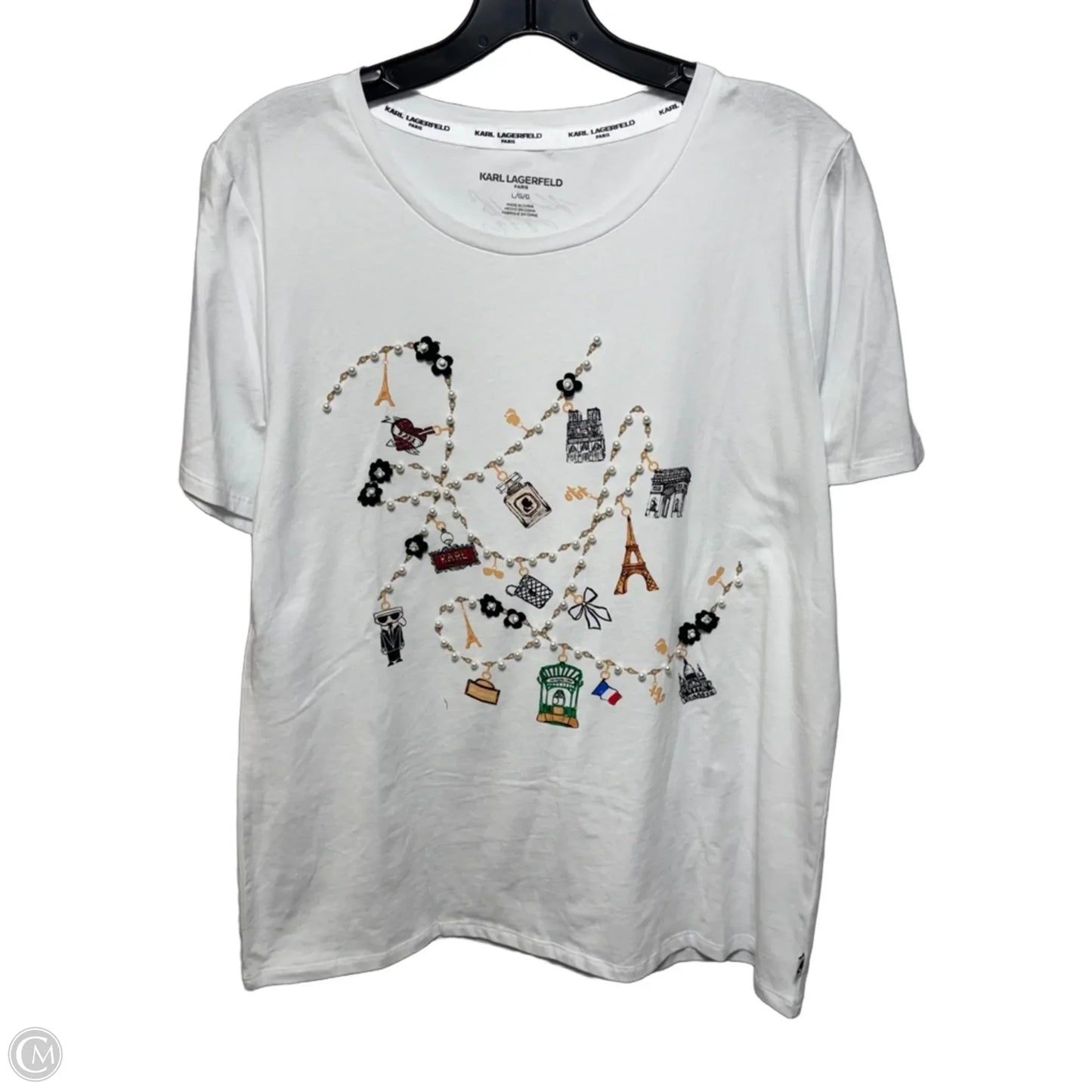 Top Short Sleeve Designer By Karl Lagerfeld In White, Size: L