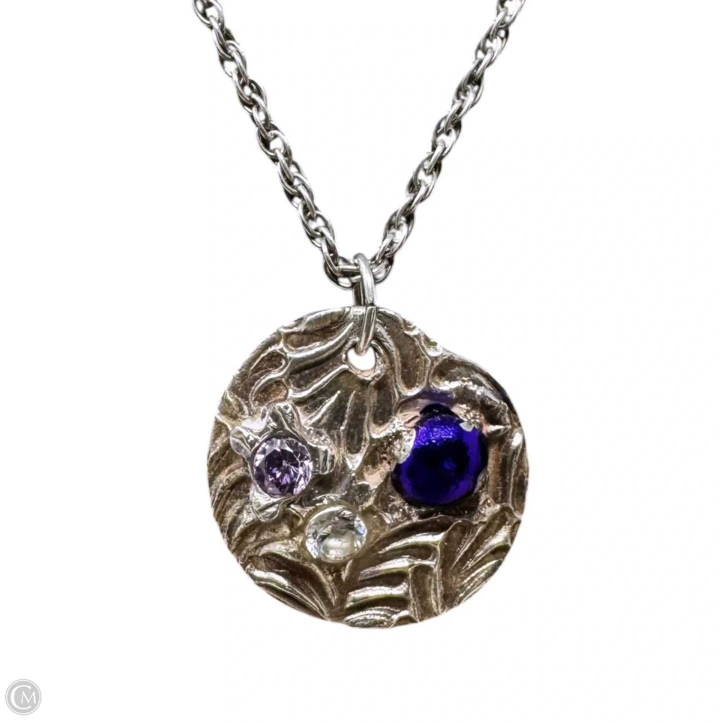 Engraved Gem Pendant Necklace Sterling Silver