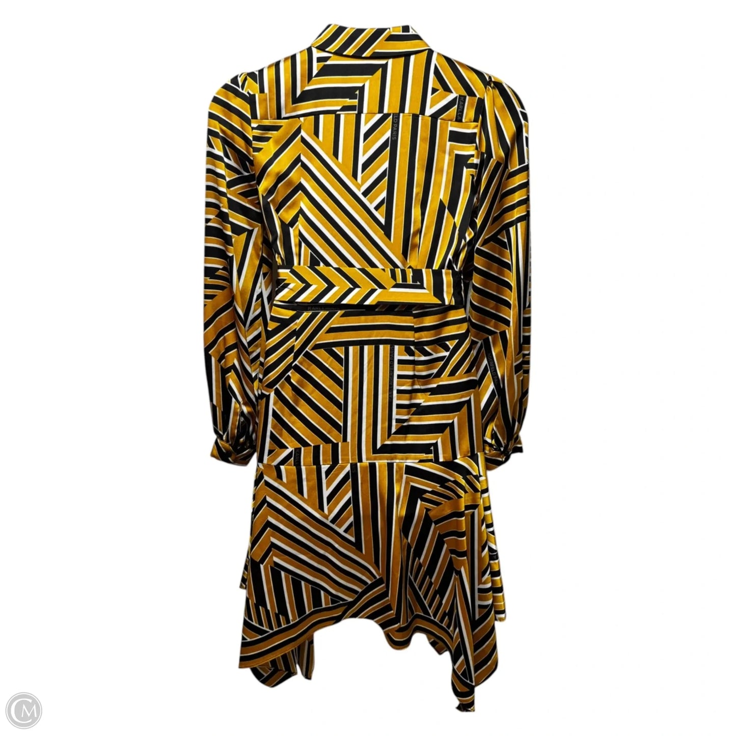 Belted Handkerchief Hem Satin Shirt Dress Designer By Karl Lagerfeld In Striped Pattern, Size: 8