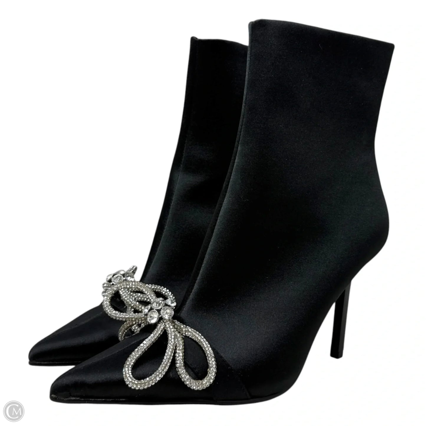The Elegant Satin Embellished Ankle Booties By Steve Madden In Black, Size: 9