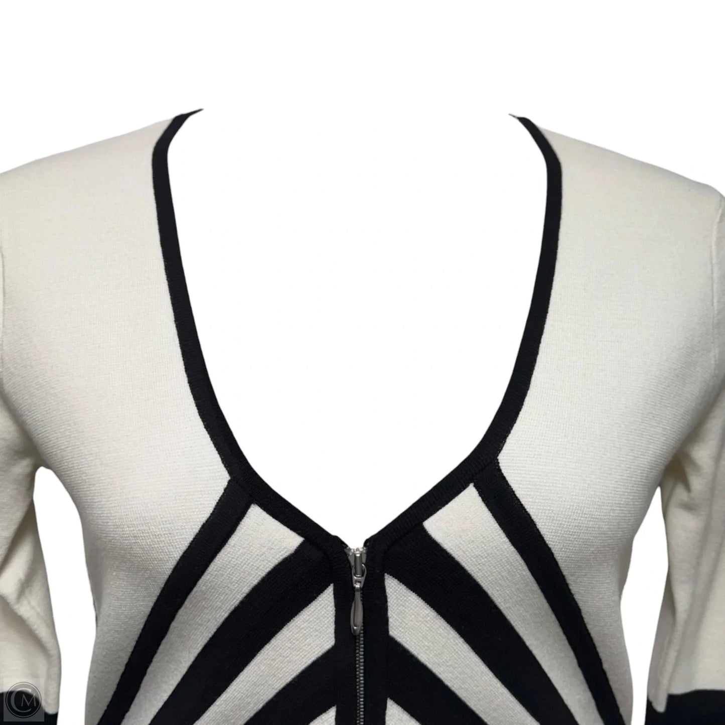 Zip Sweater Cardigan By Doncaster In Black & White, Size: S