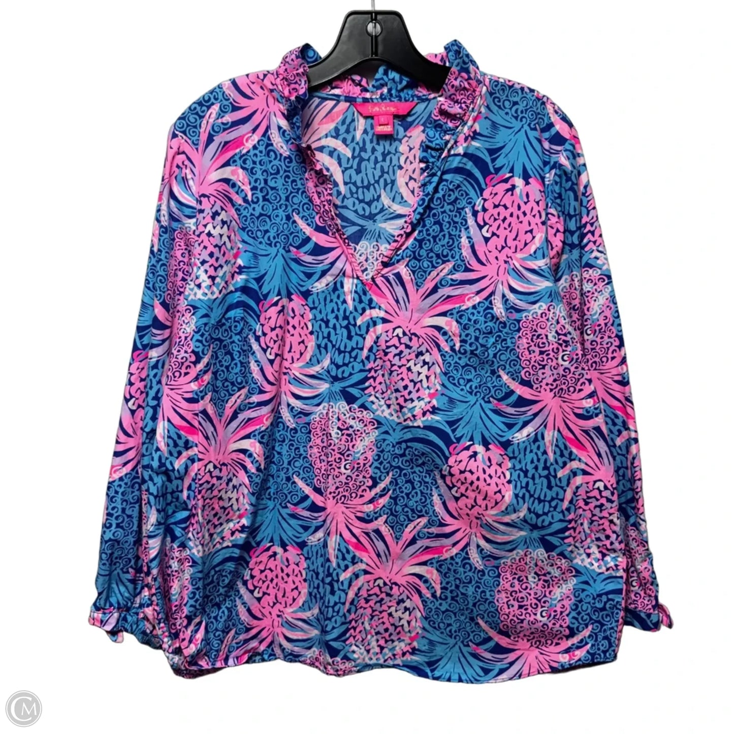 Sherida 100% Cotton Top Long Sleeve Designer By Lilly Pulitzer In Floral Print, Size: L