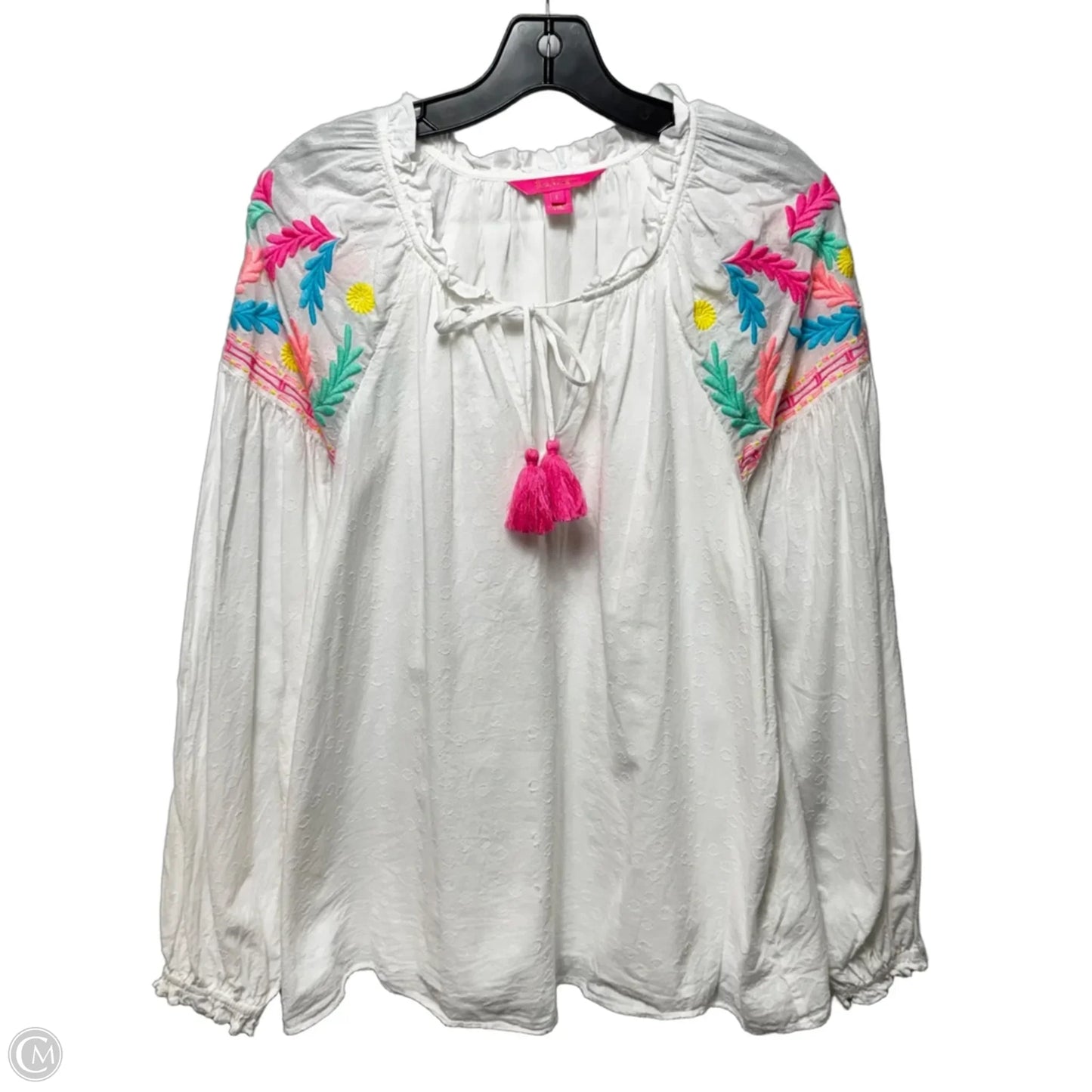 Florentina Embroidered Top Long Sleeve Designer By Lilly Pulitzer In White, Size: L