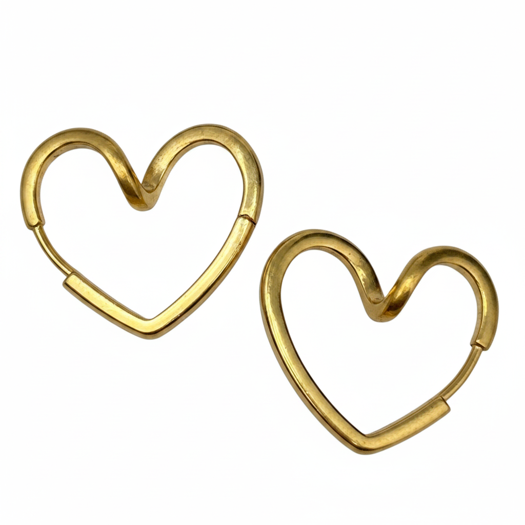 Gold Tone Heart Hoop Earrings