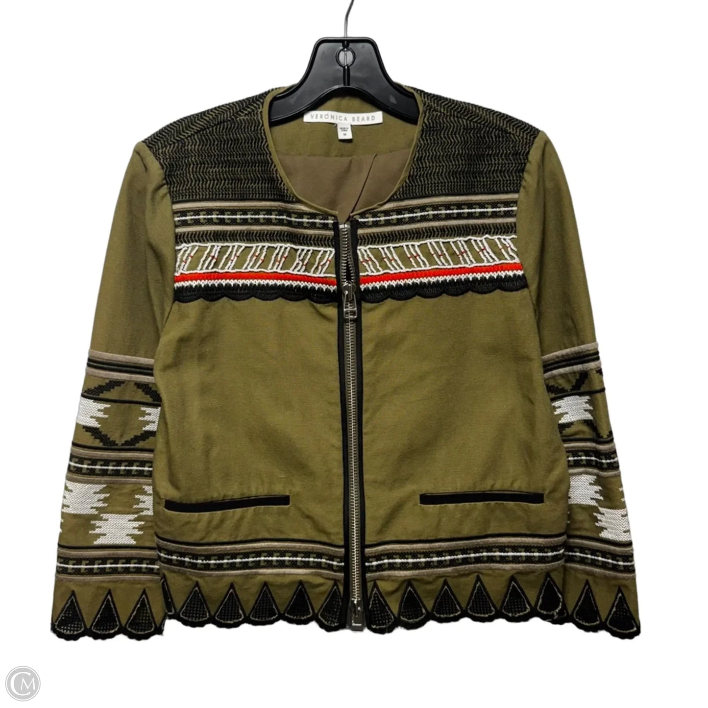 Embellished Zip Jacket Utility By Veronica Beard In Green, Size: M