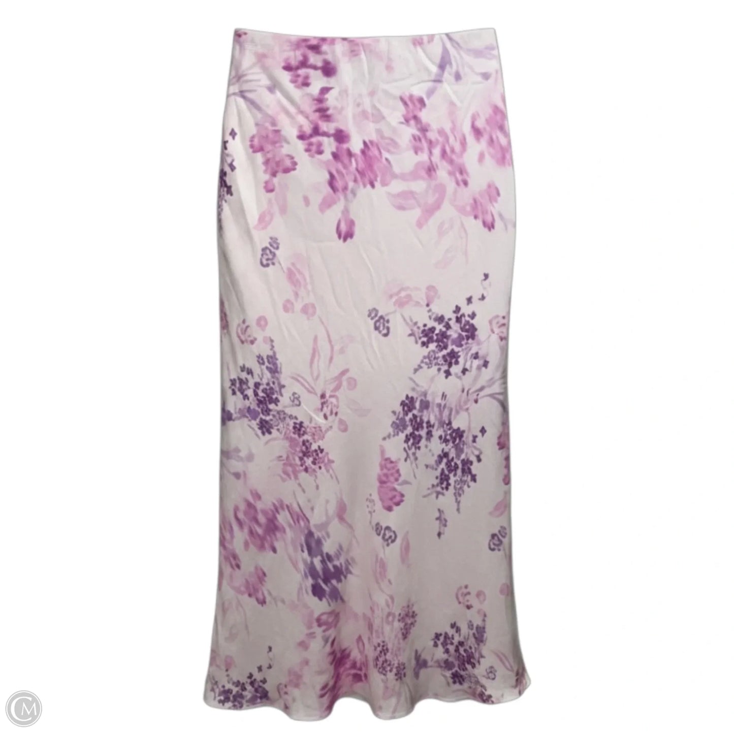 Elyria Floral Print Satin Midi Skirt By French Connection In Sweet Pink & Purple Multi, Size: M