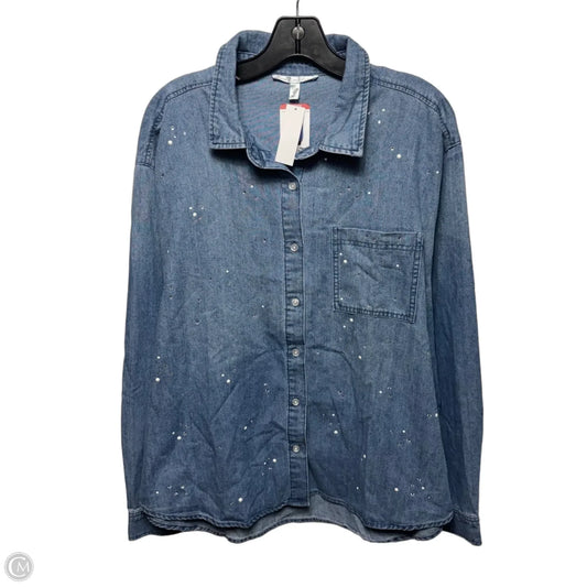 Denim Scatter Button Up Shirt Long Sleeve By Seven 7 In Blue Denim, Size: Xl