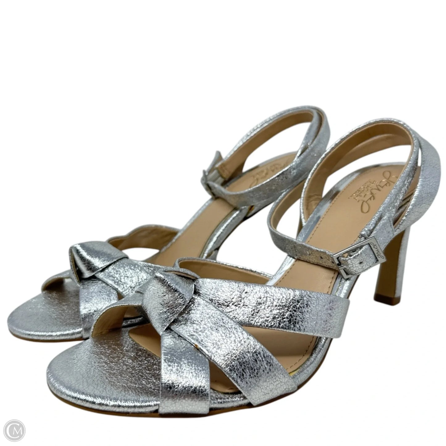 Rhonda Heeled Sandals By Jewel Badgley Mischka In Silver, Size: 8.5