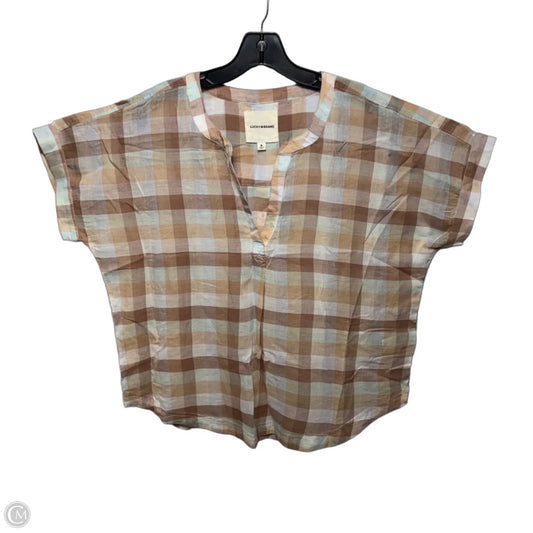 Top Short Sleeve By Lucky Brand In Plaid Pattern, Size: M