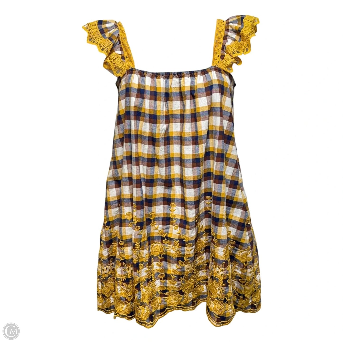 Embroidered Mini Dress By Blue Tassel X Anthropologie In Plaid Pattern, Size: M (estimated)