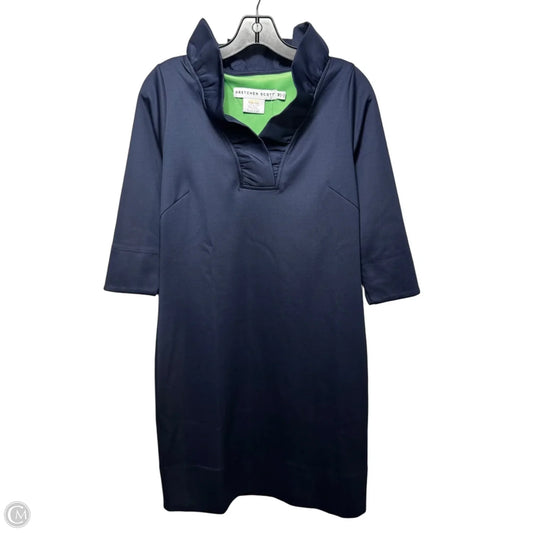 Ruffle Neck Dress Casual Midi By Gretchen Scott In Navy, Size: M
