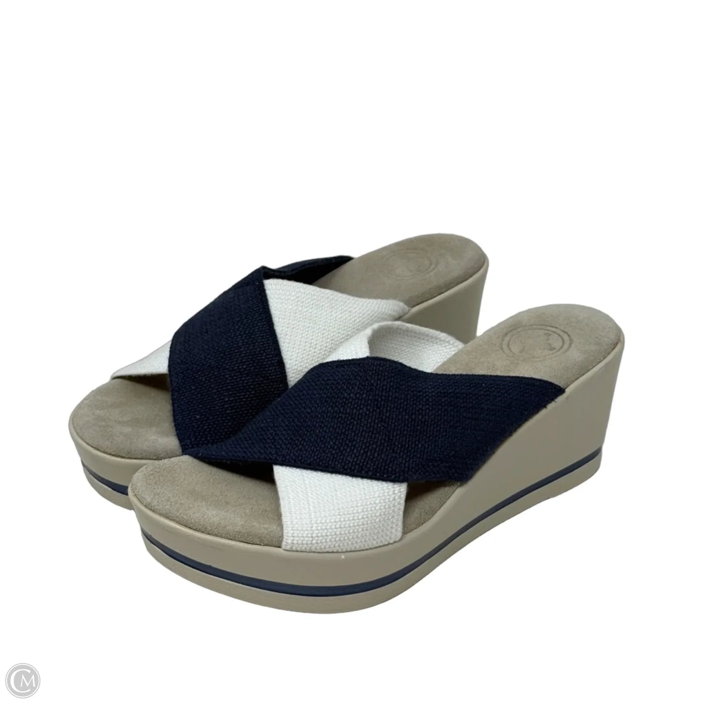 Beaufort Wedge Sandals By Charleston Shoe Company In Blue & White, Size: 6