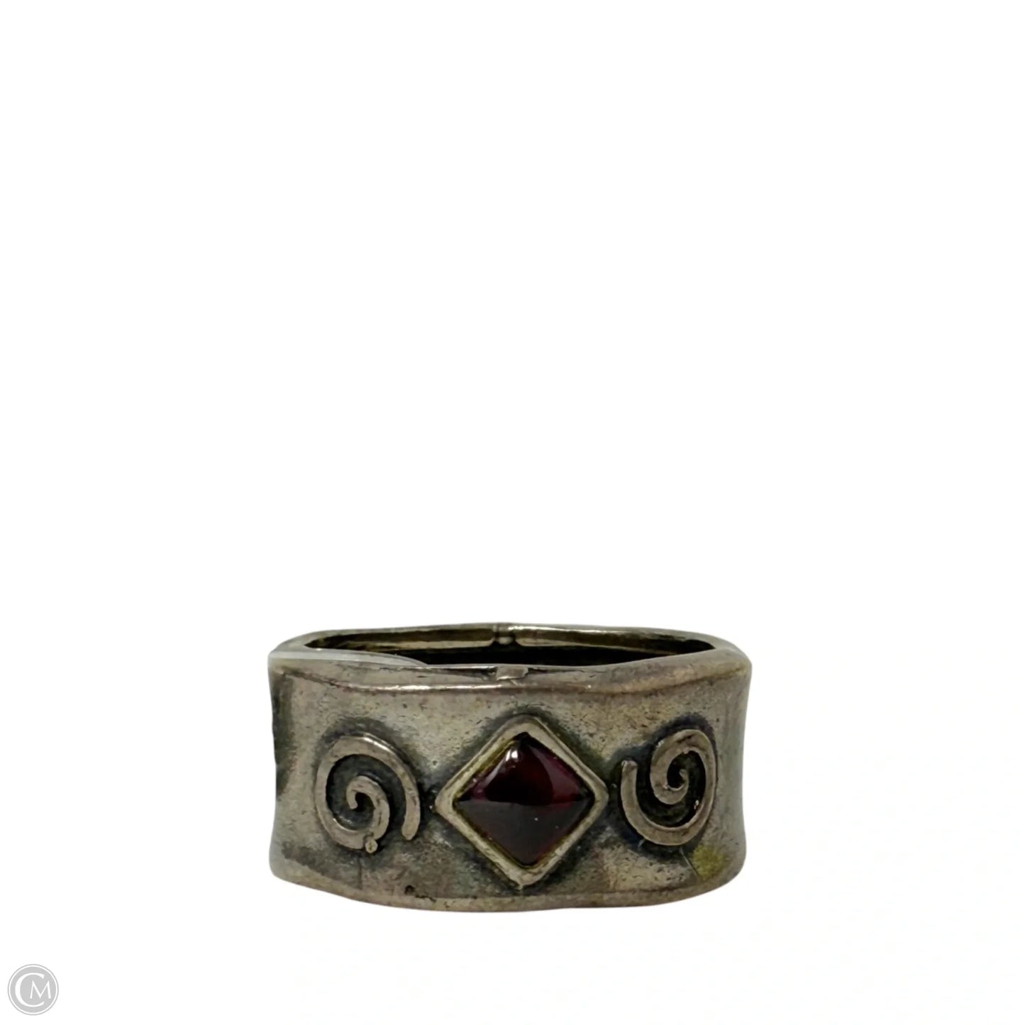 Handmade Oxidized Sterling Silver & Garnet Wide Cigar Band Ring By Didae, Size: 8