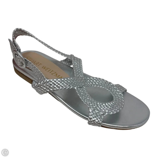Teodora Metallic Braided Sandals Designer By Stuart Weitzman In Silver, Size: 9