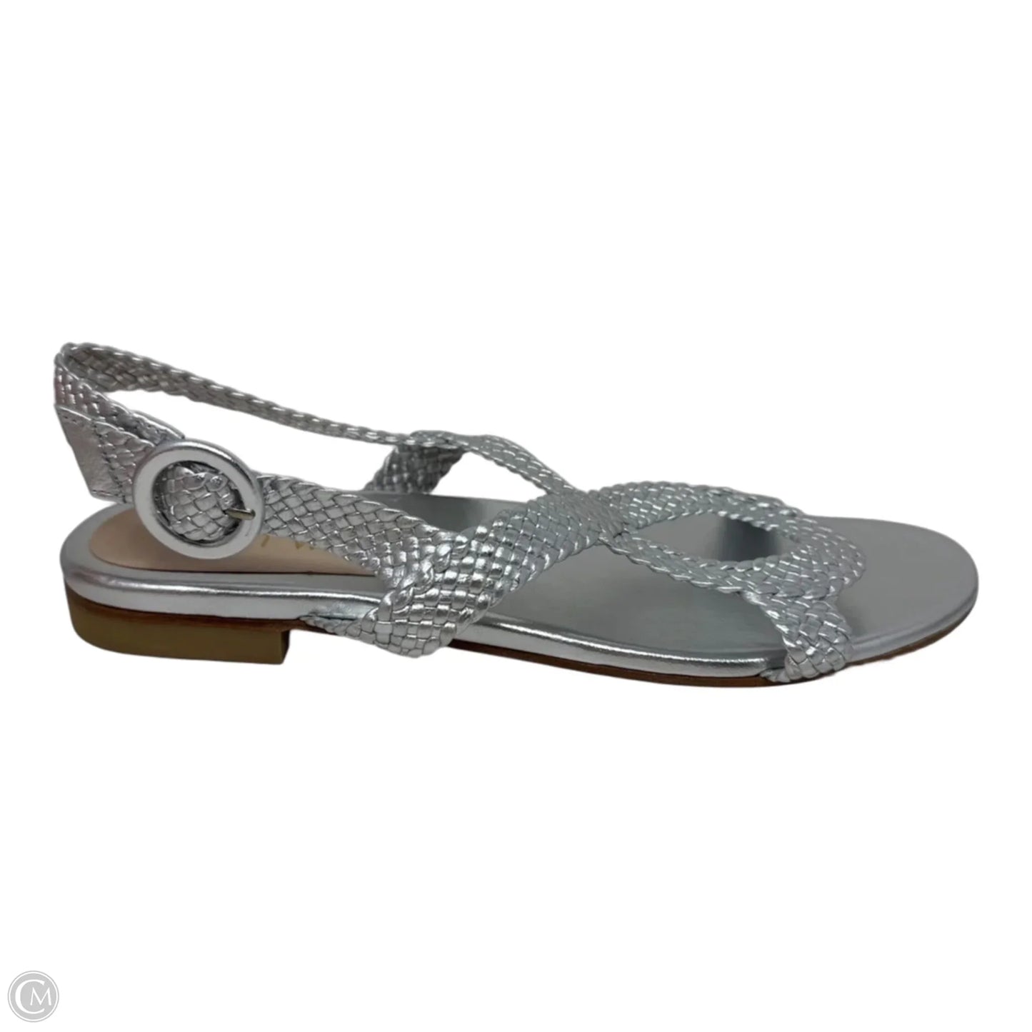 Metallic Braided Sandals Designer By Stuart Weitzman In Silver, Size: 9